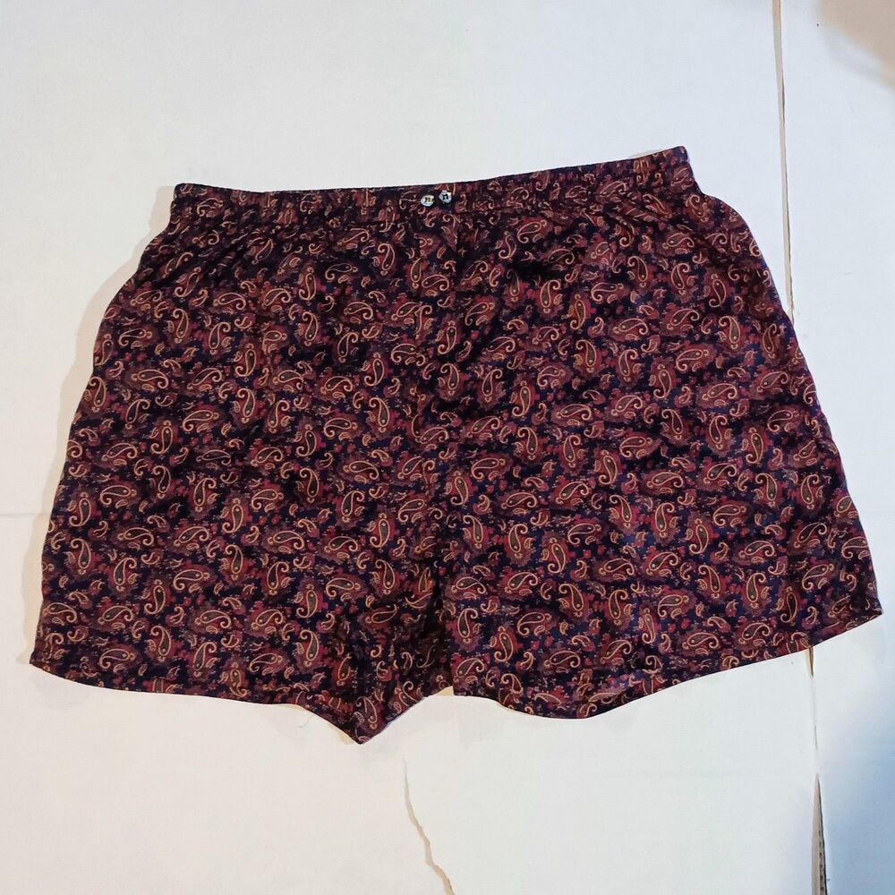 Vintage Victorias Secret Silk Boxer Shorts-Large-Paisley Print-Elastic Waist-90s